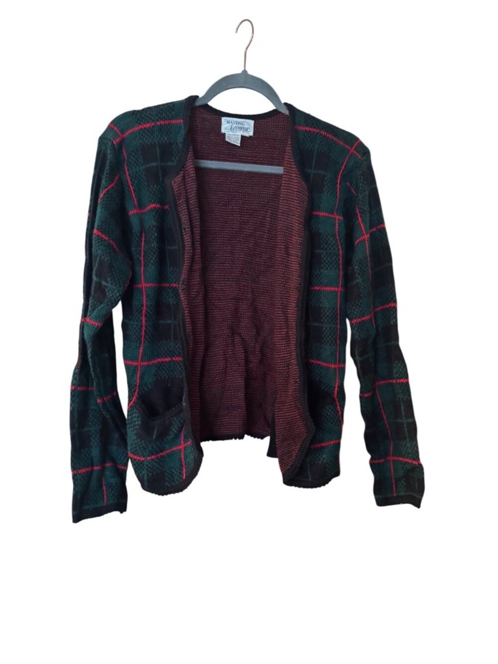 Vintage Hasting & Smith Cardigan Womens M Green Red Black Plaid Tartan Preppy